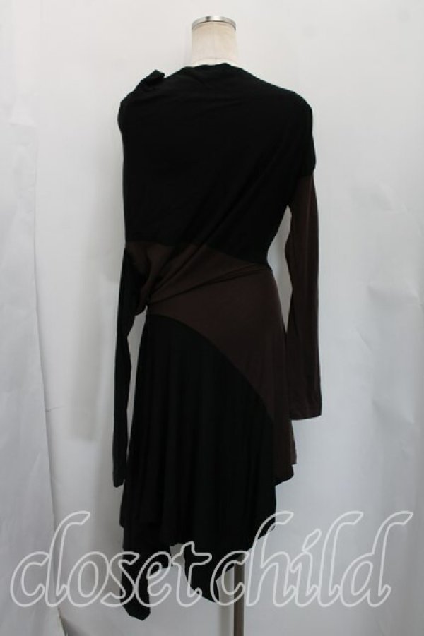 画像2: ヴィヴィアンウエストウッド 中古 / 単色オーブ刺繍変形カットソーワンピ 2（9号相当） 黒ｘ茶  H-26-04-26-036-op-OD-ZH (2)