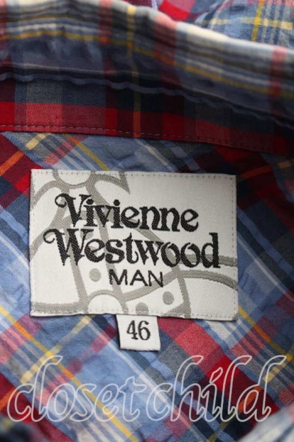 画像3: ヴィヴィアンウエストウッド MAN 中古 / タータンチェックシャツ 46（メンズM相当） 青  H-26-04-26-040-bl-OD-ZH (3)