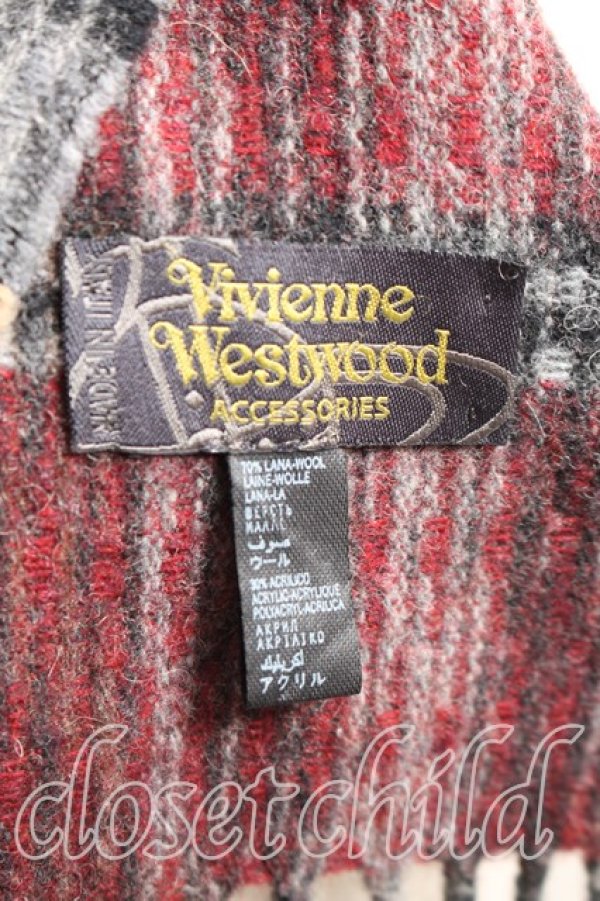 画像3: ヴィヴィアンウエストウッド 中古 / タータンチェックマフラー  灰ｘ赤  H-26-04-26-055-gd-OD-ZH (3)