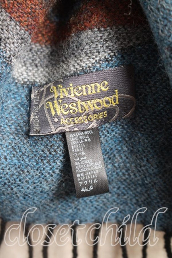 画像2: ヴィヴィアンウエストウッド 中古 / スカルボーダーマフラー  灰ｘ茶  H-26-04-26-056-gd-OD-ZH (2)