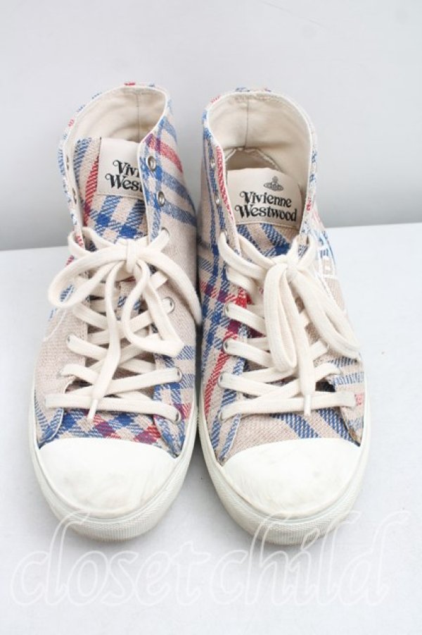 画像2: ヴィヴィアンウエストウッド 中古 / タータンチェックハイカットスニーカー 42（26cm相当） 生成  H-26-04-26-059-sh-OD-ZH (2)