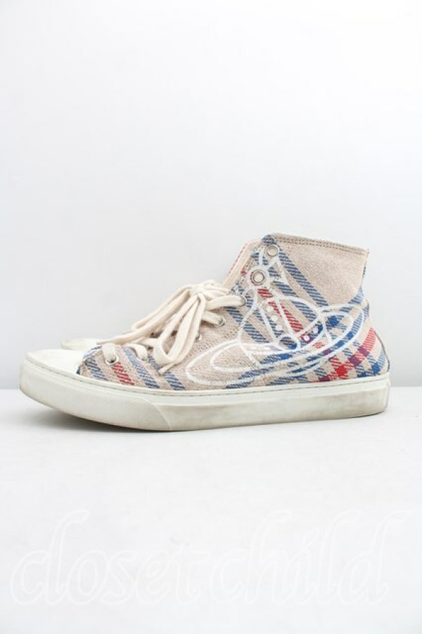 画像3: ヴィヴィアンウエストウッド 中古 / タータンチェックハイカットスニーカー 42（26cm相当） 生成  H-26-04-26-059-sh-OD-ZH (3)