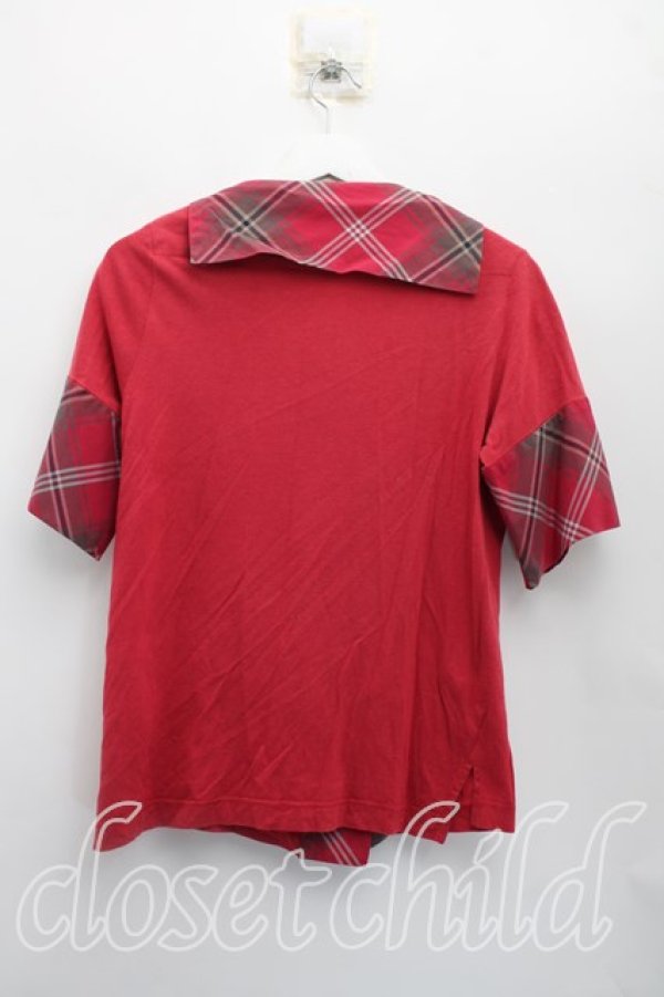 画像2: ヴィヴィアンウエストウッド 中古 / タータンチェック切替カットソー 2（9号相当） 赤  H-26-04-26-088-to-OD-ZH (2)