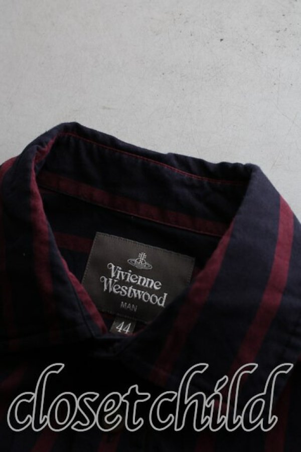 画像5: ヴィヴィアンウエストウッド MAN 中古 / オーブ刺繍ストライプシャツ 44（メンズS相当） 紺ｘ赤  H-26-04-26-013-bl-OD-ZH (5)