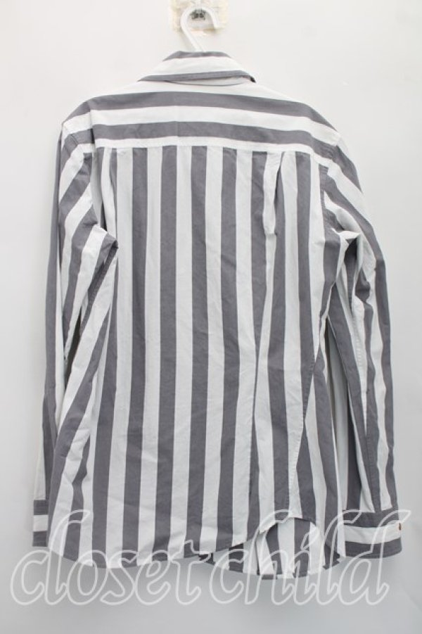 画像2: ヴィヴィアンウエストウッド MAN 中古 / ストライプアシメカラーシャツ 44（メンズS相当） 灰ｘ白  H-26-04-26-015-bl-OD-ZH (2)