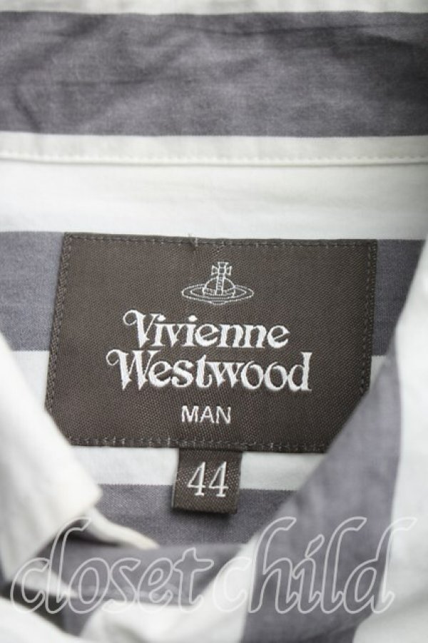 画像3: ヴィヴィアンウエストウッド MAN 中古 / ストライプアシメカラーシャツ 44（メンズS相当） 灰ｘ白  H-26-04-26-015-bl-OD-ZH (3)