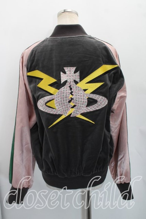 画像2: ヴィヴィアンウエストウッド 中古 / Broken Disco Orbベルベットボンバージャケット 44（メンズS相当） 灰ｘピンク  H-26-05-03-001-jc-OD-ZH (2)