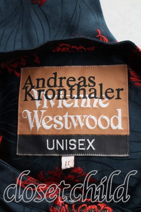 画像3: ヴィヴィアンウエストウッド 中古 / フラワー刺繍シャツ II(M相当） 紺ｘ赤  H-26-05-03-014-bl-OD-ZH (3)