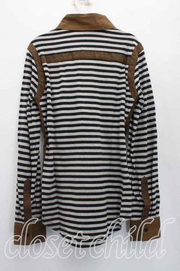 画像2: ヴィヴィアンウエストウッド MAN 中古 / ボーダーポロシャツ 46（メンズM相当） カーキｘ黒  H-26-05-03-017-to-OD-ZH (2)
