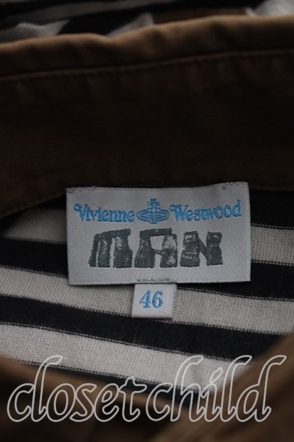 画像3: ヴィヴィアンウエストウッド MAN 中古 / ボーダーポロシャツ 46（メンズM相当） カーキｘ黒  H-26-05-03-017-to-OD-ZH (3)