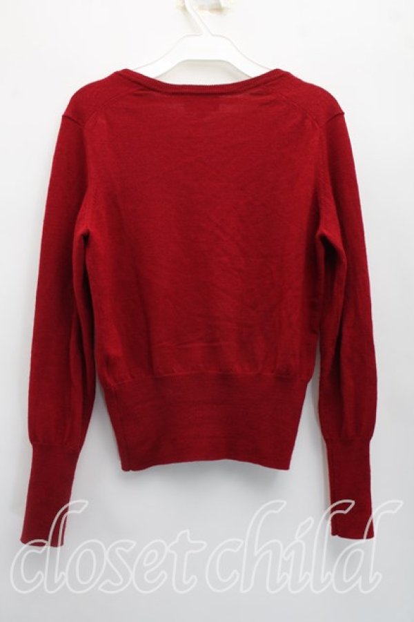 画像2: ヴィヴィアンウエストウッド 中古 / 単色オーブ刺繍カーディガン 2（9号相当） 赤  H-26-05-03-018-to-OD-ZH (2)