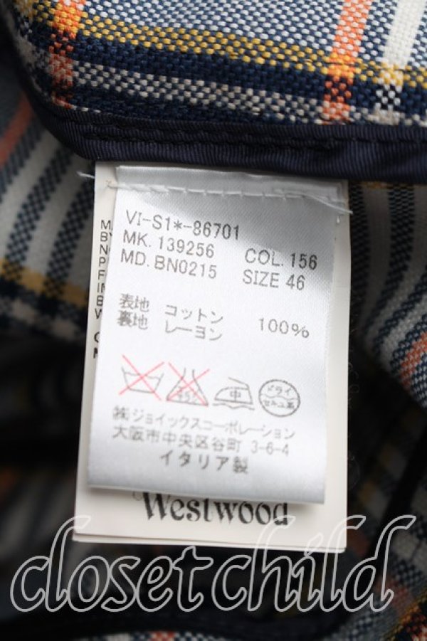 画像4: ヴィヴィアンウエストウッド MAN 中古 / タータンチェックシングルジャケット 46（メンズM相当） オレンジ×紺×灰  H-26-05-10-003-jc-OD-ZH (4)