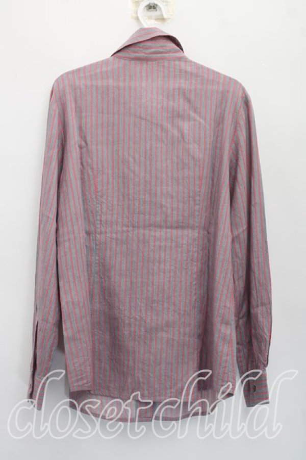 画像2: ヴィヴィアンウエストウッド 中古 / ストライプタイフロントシャツ 3（11号相当） ピンクｘ灰  H-26-05-17-028-bl-OD-ZH (2)