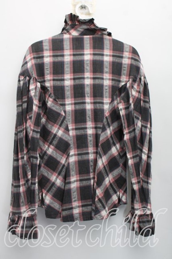 画像2: ヴィヴィアンウエストウッド 中古 / タータンチェックフリルカラーシャツ M ピンクｘグレー  H-26-06-07-013-bl-OD-ZH (2)
