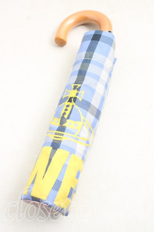 画像4: ヴィヴィアンウエストウッド 中古 / ギンガムチェック折リタタミ傘  青  H-26-06-21-021-gd-OD-ZH (4)