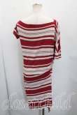 画像2: ANGLOMANIA 中古 / ボーダー変形カットソーワンピ M 赤ｘ生成  H-26-06-28-011-op-OD-ZH (2)