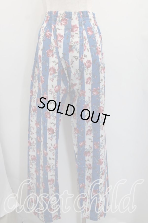 画像2: 【Vintageオークション】ヴィヴィアンウエストウッド 中古 / ローズ柄パジャマパンツ L 青  H-26-07-25-021-pa-OD-ZH (2)