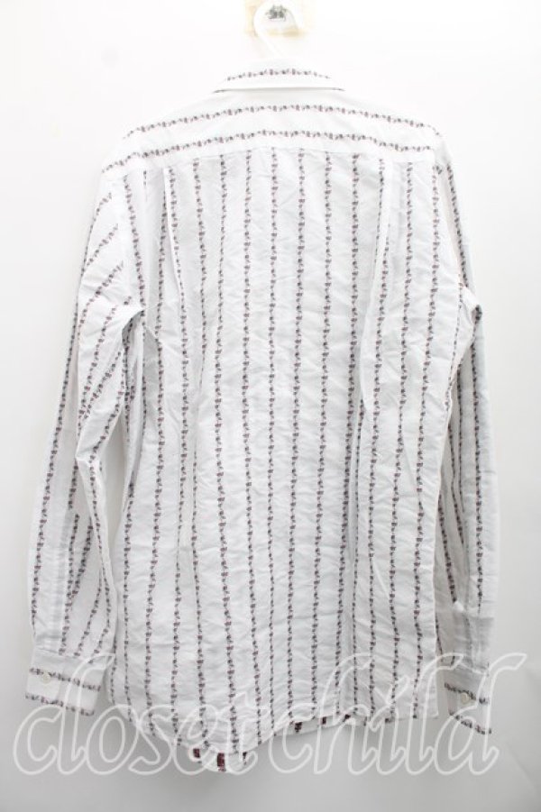 画像2: ヴィヴィアンウエストウッド MAN 中古 / ローズ刺繍ストライプシャツ 46（メンズM相当） 白  H-26-08-02-023-bl-OD-ZH (2)