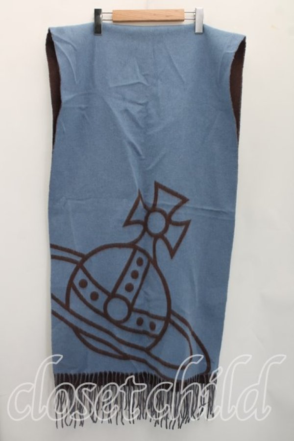 画像2: ヴィヴィアンウエストウッド 中古 / オーブマフラー  茶ｘ青  H-26-08-09-022-gd-OD-ZH (2)