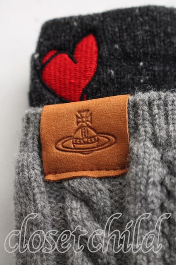 画像2: ヴィヴィアンウエストウッド 中古 / ハート刺繍手袋  灰  H-26-08-23-022-gd-OD-ZH (2)