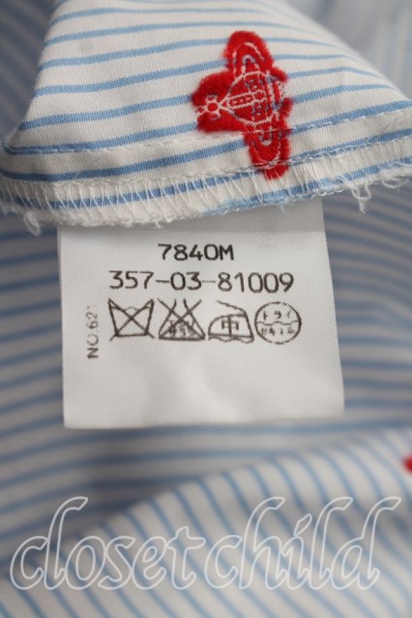 画像4: ヴィヴィアンウエストウッド 中古 / オーブ総柄ストライプカフスシャツ 3（11号相当） 青  H-26-08-30-008-bl-OD-ZH (4)