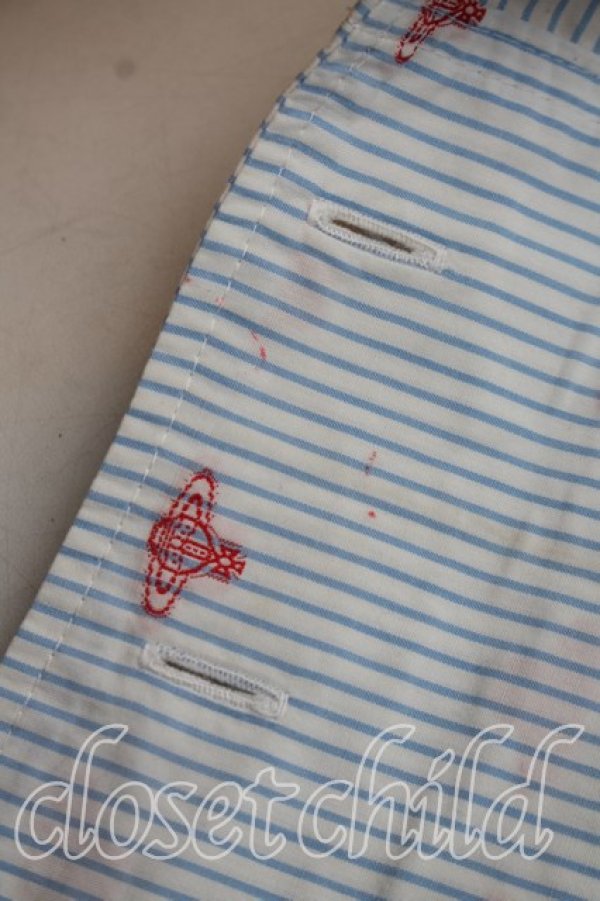 画像8: ヴィヴィアンウエストウッド 中古 / オーブ総柄ストライプカフスシャツ 3（11号相当） 青  H-26-08-30-008-bl-OD-ZH (8)