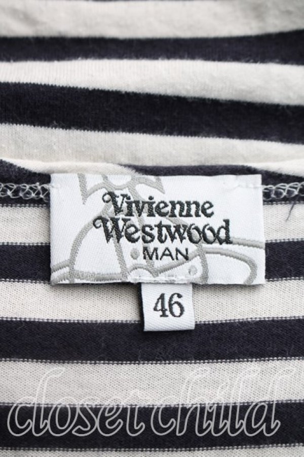 画像3: ヴィヴィアンウエストウッド MAN 中古 / オーブ刺繍ボーダーカットソー 46（メンズM相当） 黒  H-26-09-13-022-to-OD-ZH (3)