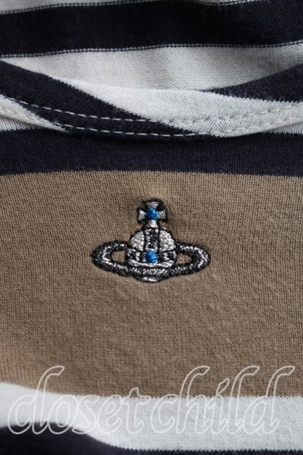 画像5: ヴィヴィアンウエストウッド MAN 中古 / オーブ刺繍ボーダーカットソー 46（メンズM相当） 黒  H-26-09-13-022-to-OD-ZH (5)