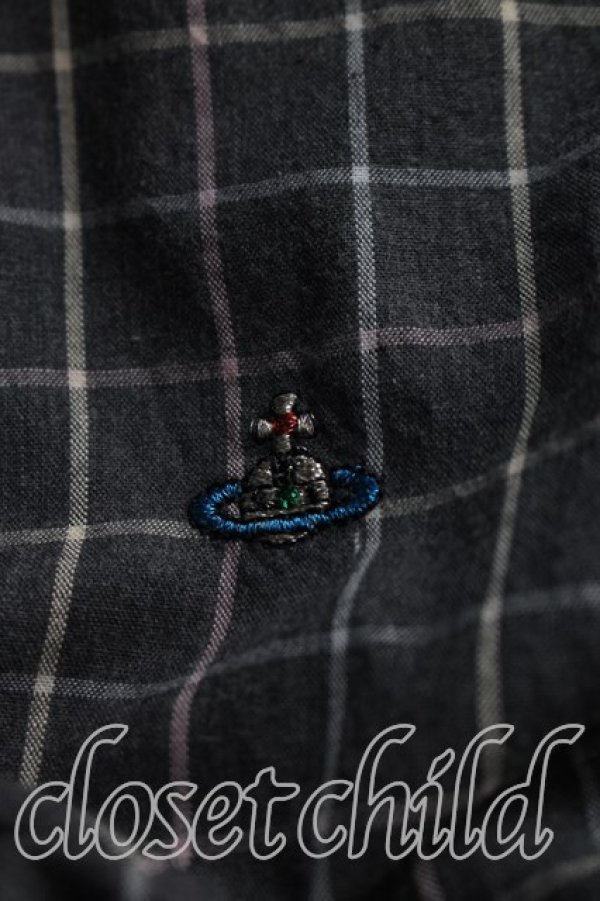 画像6: ヴィヴィアンウエストウッド MAN 中古 / カラーオーブ刺繍グラフチェックシャツ II(メンズM相当） 灰  H-26-10-04-023-bl-OD-ZH (6)