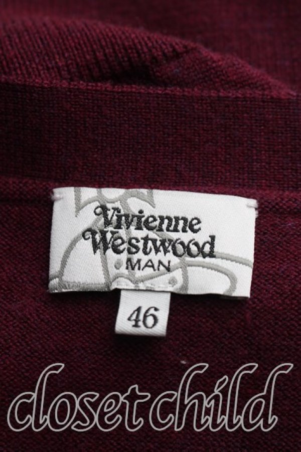 画像3: ヴィヴィアンウエストウッド MAN 中古 / アーガイルVネックカーディガン 46（メンズM相当） ワイン  H-26-10-04-045-to-OD-ZH (3)