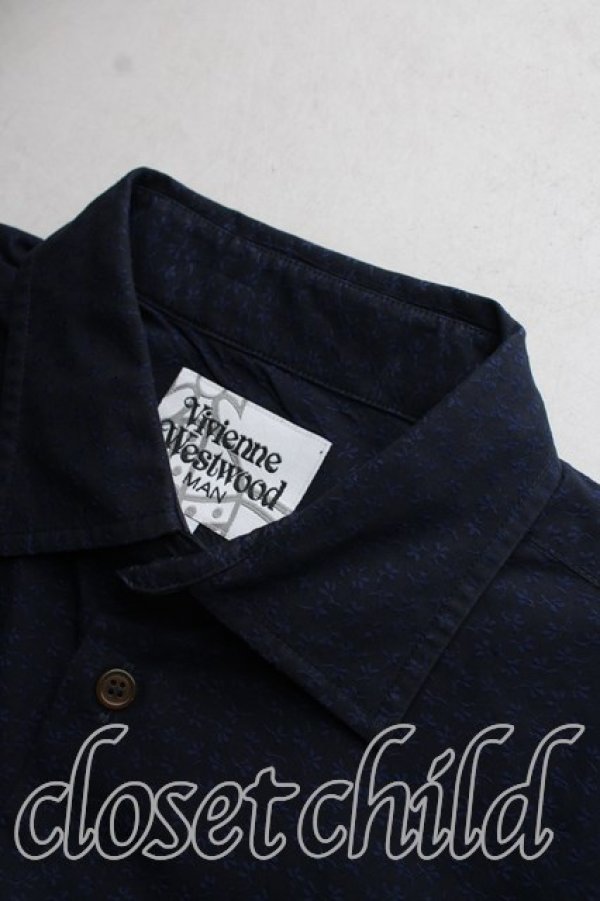 画像5: ヴィヴィアンウエストウッド MAN 中古 / オーブ刺繍小花柄シャツ 46（メンズM相当） 紺  H-26-10-11-024-bl-OD-ZH (5)