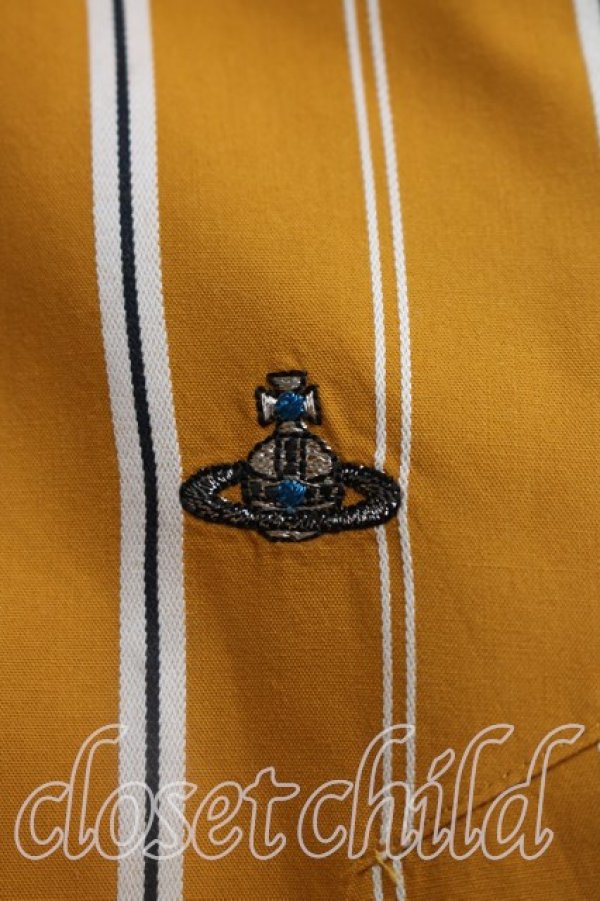 画像5: ヴィヴィアンウエストウッド MAN 中古 / オーブ刺繍ストライプ高襟シャツ 46（メンズM相当） マスタード  H-26-10-11-026-bl-OD-ZH (5)