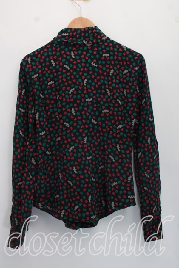 画像2: ヴィヴィアンウエストウッド 中古 / ハート総柄タイフロントシャツ 2（9号相当） 黒  H-26-10-11-032-bl-OD-ZH (2)