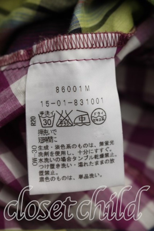 画像4: ANGLOMANIA 中古 / アンツ刺繍ギンガムチェックドランクンシャツ 38（M相当） 紫  H-26-10-11-038-bl-OD-ZH (4)