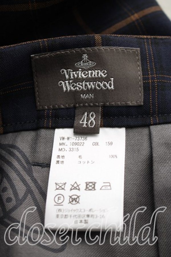 画像3: ヴィヴィアンウエストウッド MAN 中古 / チェックワイドパンツ 48（メンズL相当） 紺  H-26-10-11-015-pa-OD-ZH (3)
