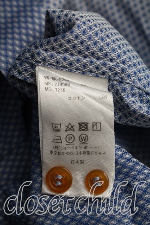 画像4: ヴィヴィアンウエストウッド MAN 中古 / オーブ刺繍ダイヤ柄シャツ 46（メンズM相当） 青  H-26-10-18-024-bl-OD-ZH (4)