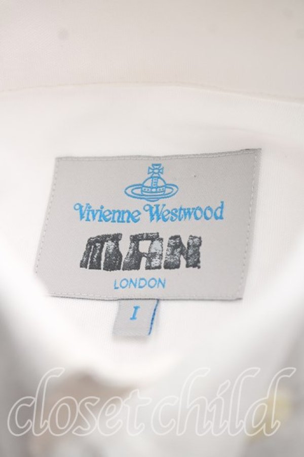 画像3: ヴィヴィアンウエストウッド MAN 中古 / カラーオーブ刺繍高襟カフスシャツ I(メンズS相当） 白  H-26-10-18-028-bl-OD-ZH (3)