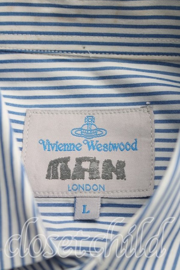 画像3: ヴィヴィアンウエストウッド MAN 中古 / カラーオーブ刺繍ストライプシャツ L 青ｘ白  H-26-10-18-033-bl-OD-ZH (3)