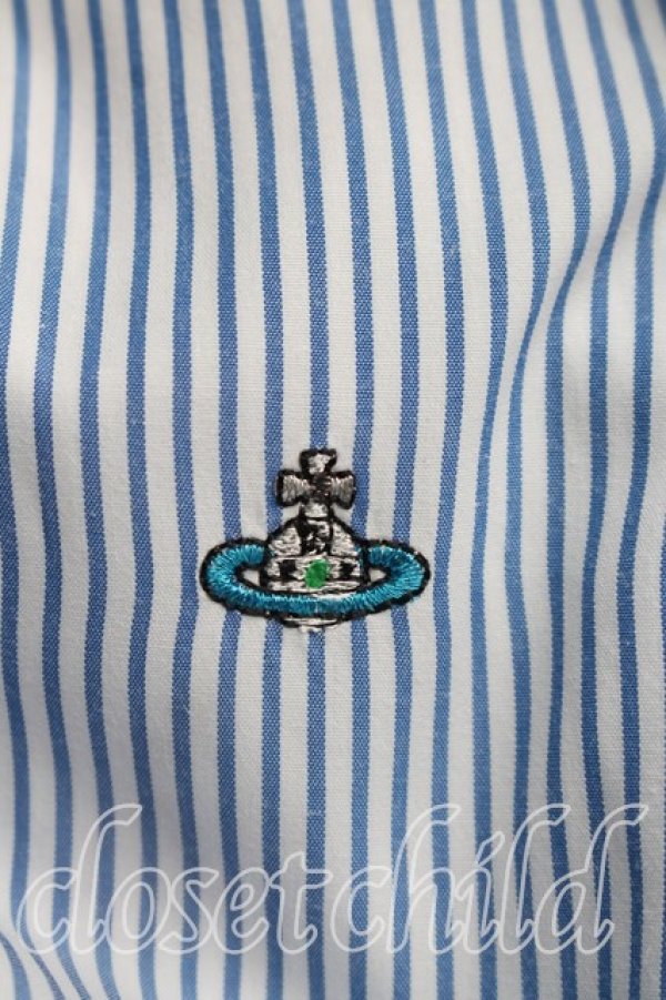 画像5: ヴィヴィアンウエストウッド MAN 中古 / カラーオーブ刺繍ストライプシャツ L 青ｘ白  H-26-10-18-033-bl-OD-ZH (5)
