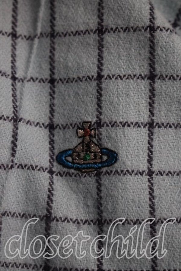 画像6: ヴィヴィアンウエストウッド MAN 中古 / カラーオーブ刺繍タッタソールシャツ I(メンズS相当） 青  H-26-10-18-034-bl-OD-ZH (6)