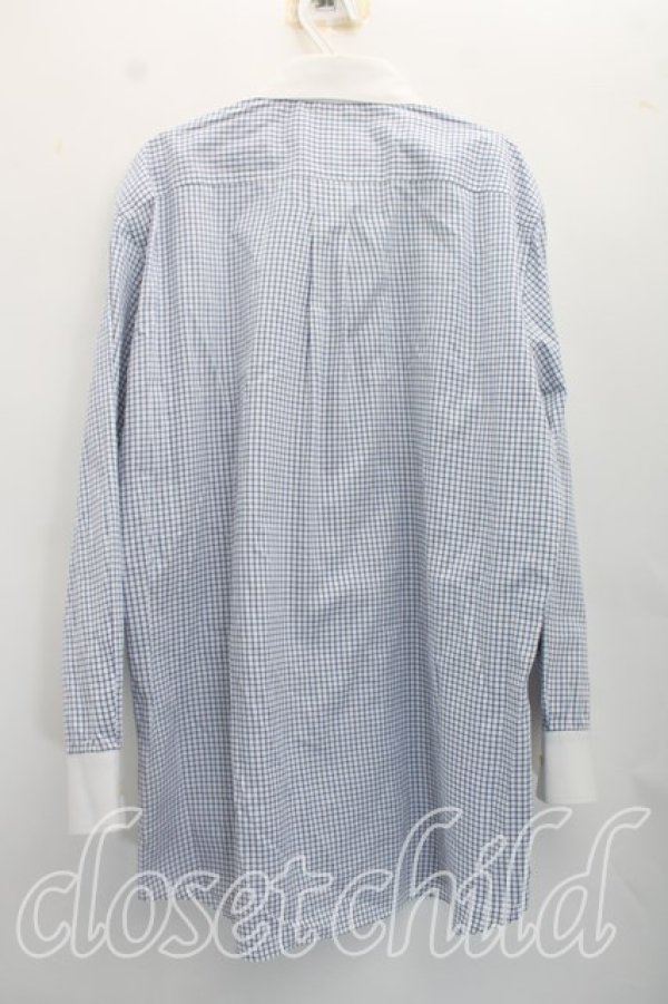 画像2: ヴィヴィアンウエストウッド MAN 中古 / グラフチェック高襟シャツ  紺ｘ白  H-26-10-18-036-bl-OD-ZH (2)