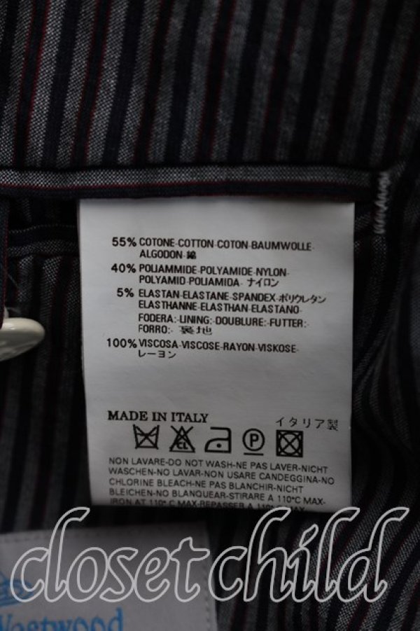 画像4: ヴィヴィアンウエストウッド MAN 中古 / ストライプダブルジャケット 48（メンズL相当） 灰ｘ紺  H-26-10-18-004-jc-OD-ZH (4)