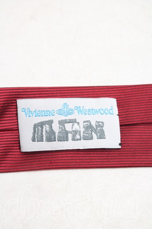 画像3: ヴィヴィアンウエストウッド MAN 中古 / オーブ刺繍ピンストライプネクタイ  赤  H-26-10-18-090-gd-OD-ZH (3)