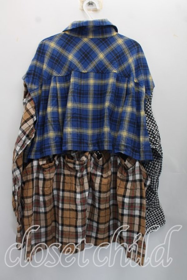 画像2: ヴィヴィアンウエストウッド 中古 / ブロッキングチェックシャツ 00（ワンサイズ） 青ｘ茶  H-26-10-25-019-bl-OD-ZH (2)