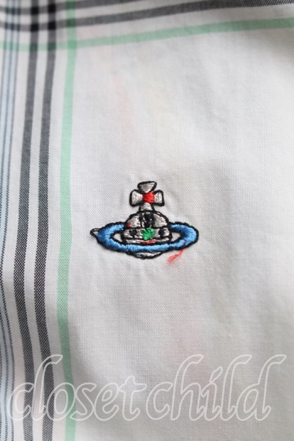画像5: ヴィヴィアンウエストウッド MAN 中古 / カラーオーブ刺繍高襟カフスストライプシャツ I(メンズS相当） 白ｘオレンジ  H-26-11-01-067-bl-OD-ZH (5)