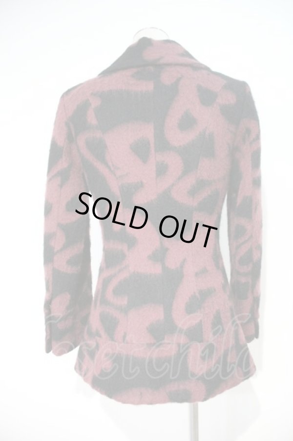 画像2: ヴィヴィアンウエストウッド 中古 / オーブ総柄コート    1 黒Xボルドー  I-24-01-13-001-co-HD-ZI (2)