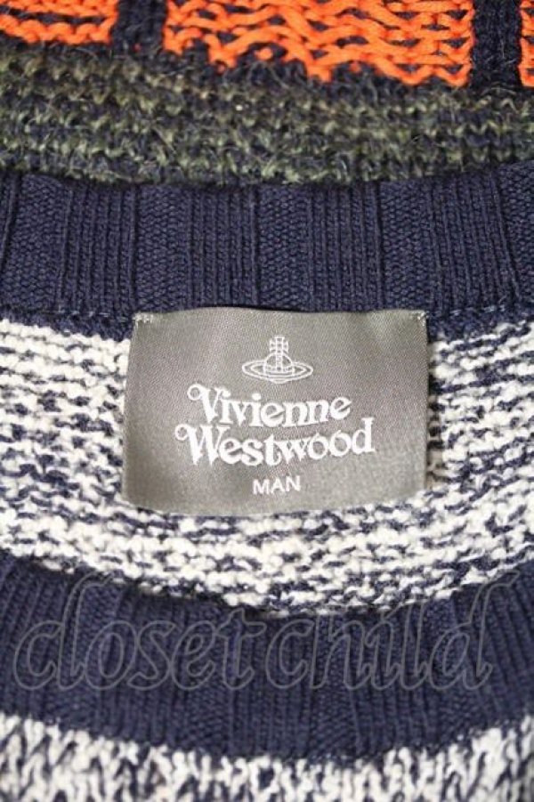 画像3: ヴィヴィアンウエストウッド MAN 中古 / スペシャルニット ラウンドネックプルオーバー   黒X青Xブラウン  I-24-02-09-026-to-HD-ZI (3)