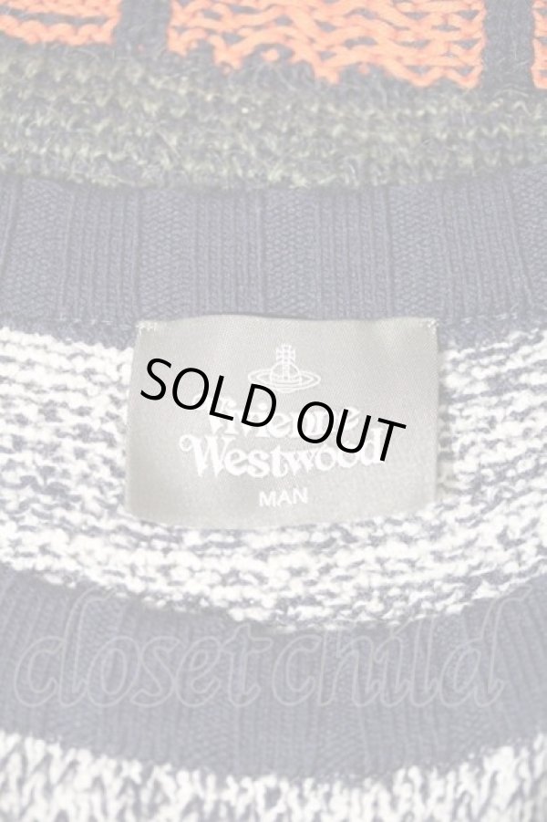 画像3: ヴィヴィアンウエストウッド MAN 中古 / スペシャルニット ラウンドネックプルオーバー   黒X青Xブラウン  I-24-02-09-026-to-HD-ZI (3)