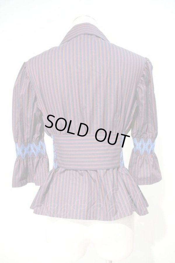 画像2: ヴィヴィアンウエストウッド 中古 / ストライプスモッキングブラウス 00 ボルドーX黒X青  I-24-02-17-029-bl-HD-ZI (2)