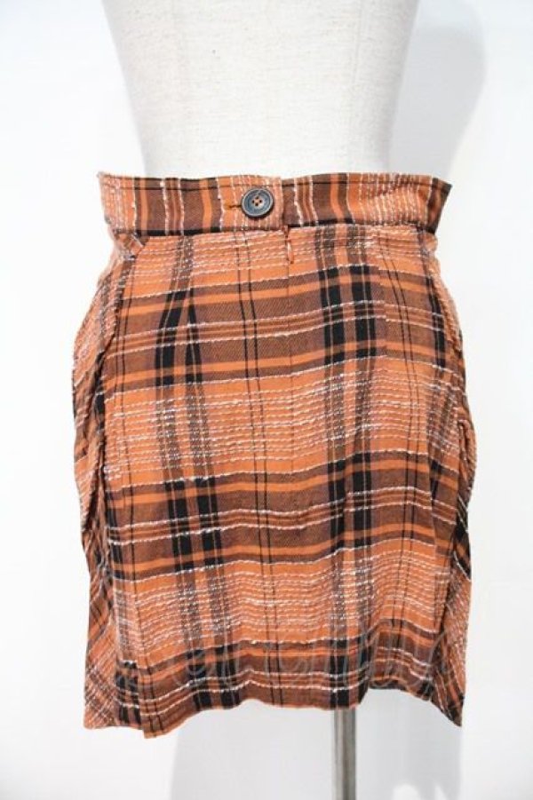 画像2: ANGLOMANIA 中古 / チェックタイトスカート  オレンジＸ黒チェック  I-24-04-20-026-sk-HD-ZI (2)
